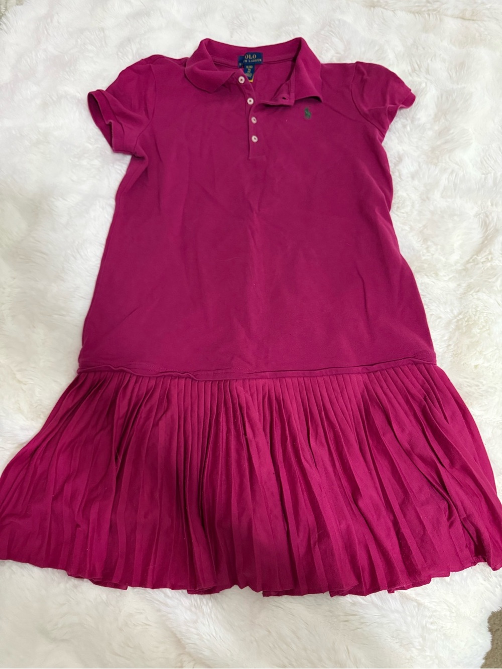 Ralph Lauren Girls Fuchsia Polo Dress with Pleated Skirt